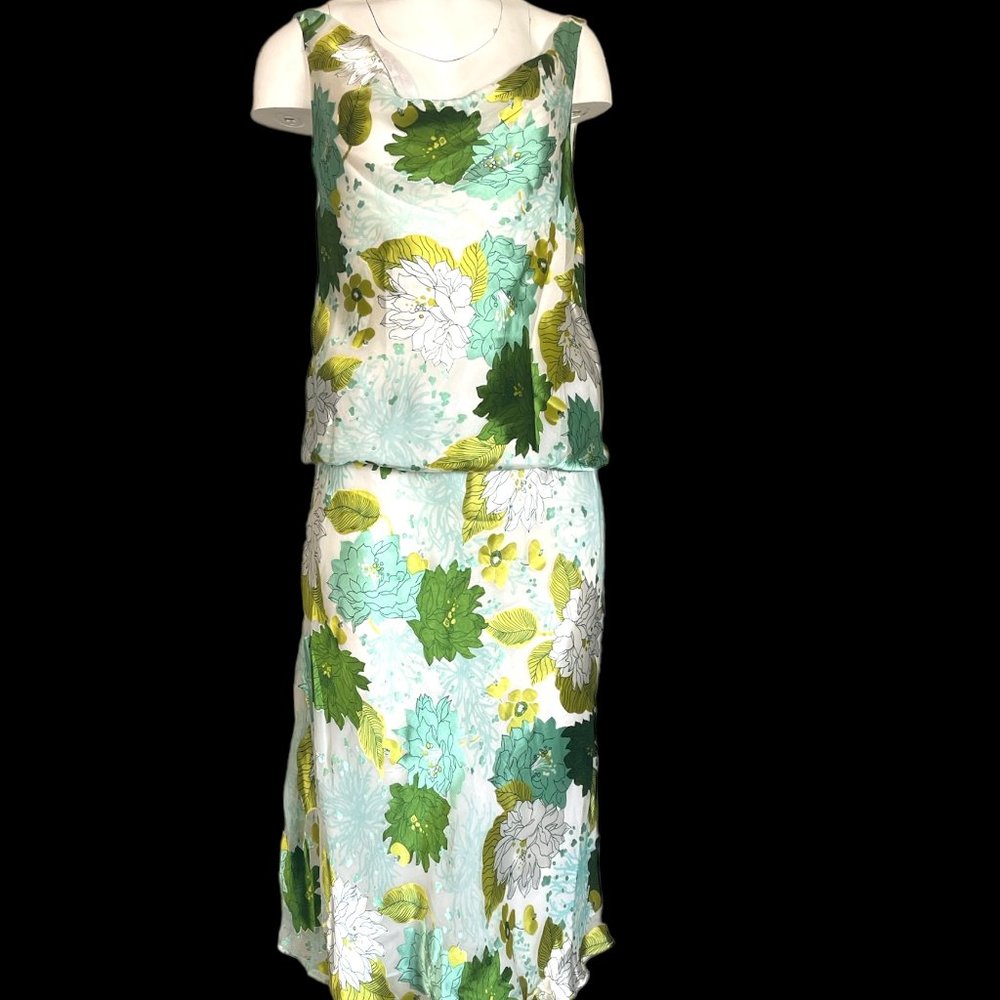 Lynn Lugo Women's summer white Flower print  cowl neck dress 100% Silk